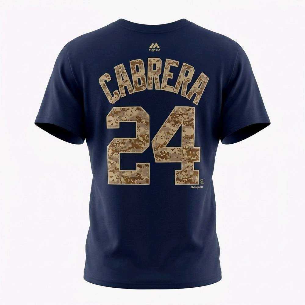 Majestic Detroit Tigers Miguel Cabrera #24 Navy Camo Graphic Tee Mens XL